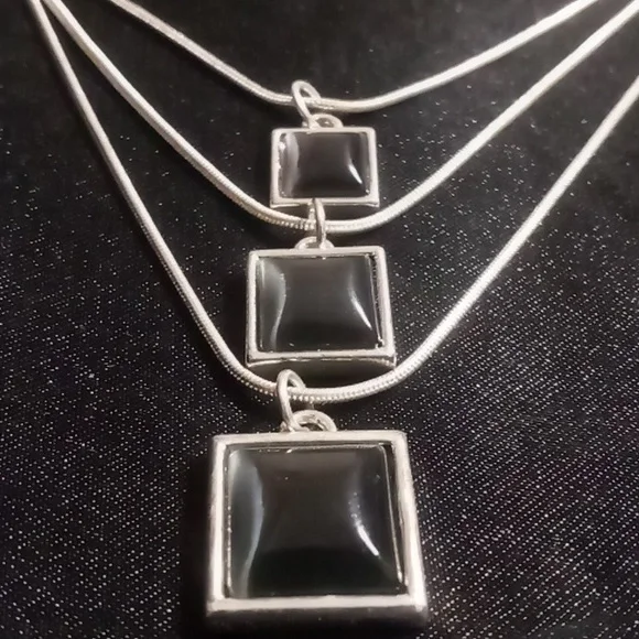 3 Layered Black Pendant & Silver Necklace Snake Chain. - Picture 2 of 4